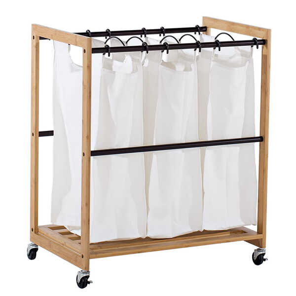 TRINITY-3-Bag-Bamboo-Laundry-Hamper-Cart