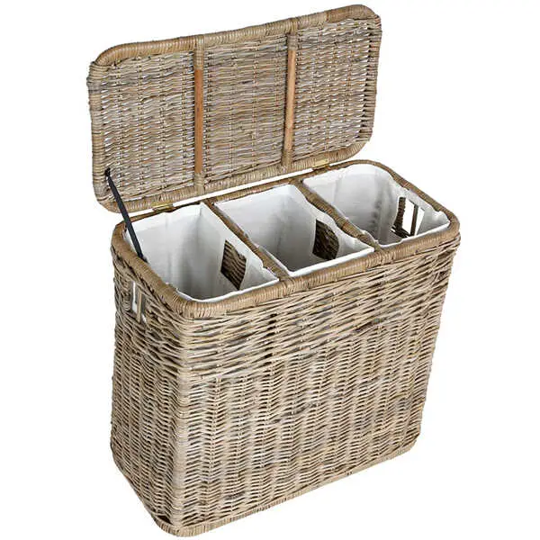 The Basket Lady 3-Compartment Wicker Laundry Hamper