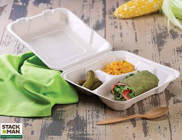 Stack-Man-Compostable-Clamshell-Take-Out-Food-Containers